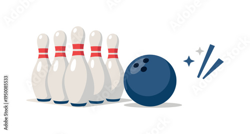 A bowling sport and recreation concept illustrating the familiar elements of a bowling game in a light playful style, symbolized by doodle style bowling pins standing in formation