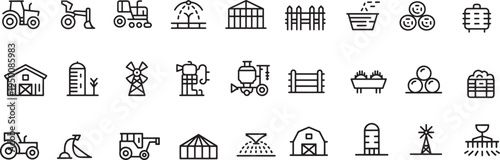 Farm and agriculture line icons set modern graphic design, vector illustration