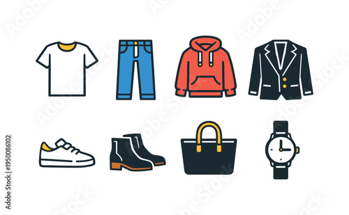 Minimalist capsule wardrobe: plain t shirt, classic jeans, hoodie sweatshirt, tailored blazer, white sneakers, leather ankle boots, structured tote bag, simple wristwatch