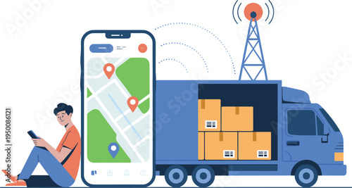 Logistics delivery tracking concept, smartphone GPS map with delivery truck packages shipment transportation mobile app