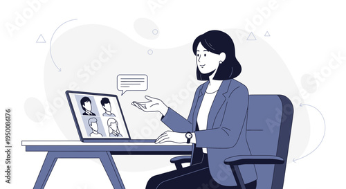 Woman in video conference call with colleagues, remote work, online meeting, business communication