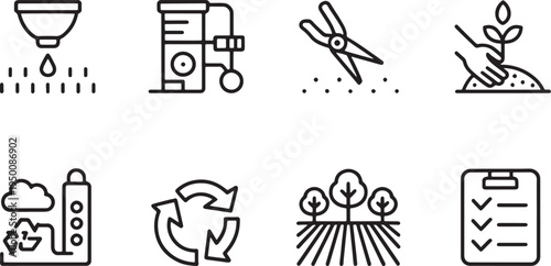 Sustainable farming icons and agriculture research symbols for modern cultivation methods