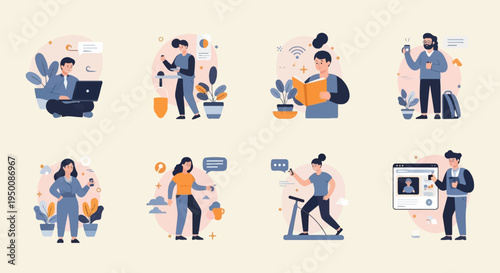 Diverse individuals engaged in various daily activities, from work to fitness