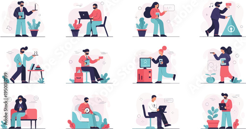 Diverse individuals engaged in various daily activities, featuring work and leisure