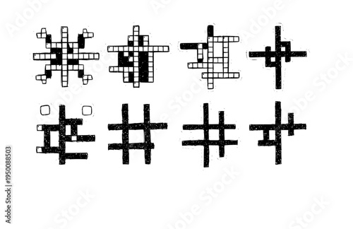 Hand Drawn Messy Crossword Puzzle Silhouette, Authentic Analog Hobby Vector Sticker, Scribbled Logic and Human Touch Illustration