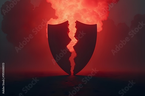 Fractured Shield Against Fiery Sky