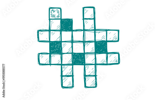 Hand Drawn Messy Crossword Puzzle Silhouette, Authentic Analog Hobby Vector Sticker, Scribbled Logic and Human Touch Illustration