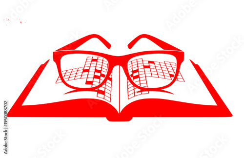 Glasses on Crossword Puzzle Book Silhouette, Bookish Academic Vector Sticker, Study Session and Librarian Aesthetic Icon