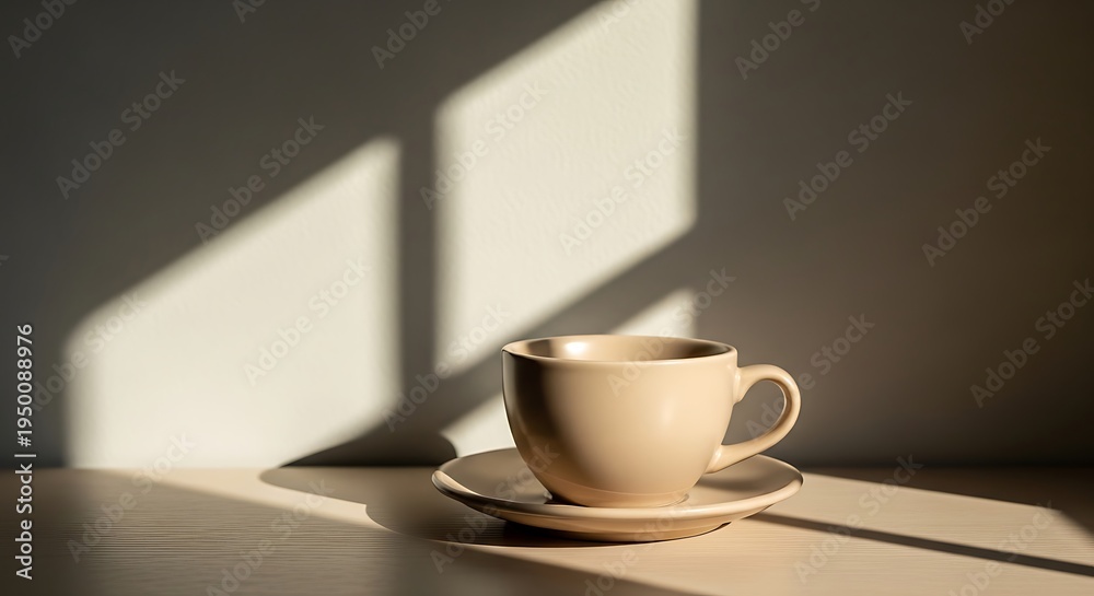 custom made wallpaper toronto digitalCoffee cup and saucer sit on a surface, with light and shadow cast on the wall