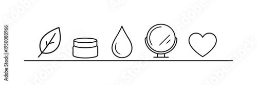 Natural beauty care and skincare wellness routine focusing on hydration, protection, and healthy lifestyle habits for maintaining balanced skin, leaf, cream jar, water drop, mirror