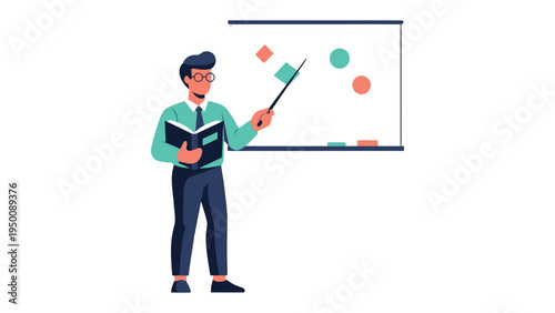 Smart Teacher: A knowledgeable instructor, with a keen focus, stands before a display board, a symbol of knowledge sharing and educational enlightenment.
