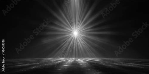 An abstract design of bright blue light rays and motion textures creates a heavenly cloudscape backdrop reminiscent of a storm night sky with moonlit fog