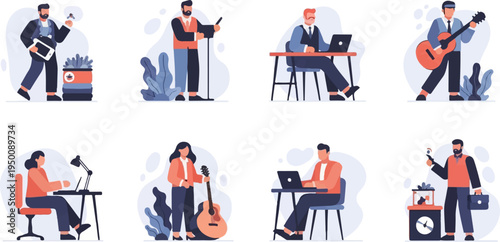 Diverse individuals engaged in various creative and professional activities