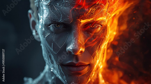 Wallpaper Mural Stunning woman with icy and fiery face split in two Torontodigital.ca