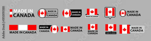 Made in Canada Labels Set - Canadian Flag Badges and Stickers Collection Vector Illustration