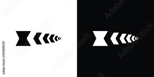Black and white arrows pointing to the right on split color background direction movement