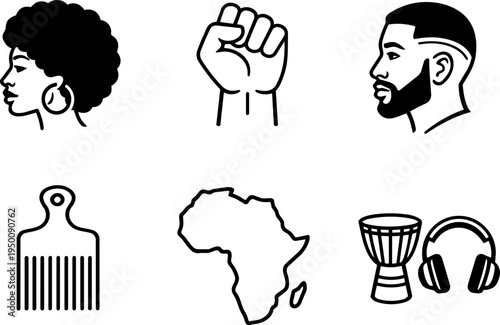 African culture identity heritage line icons