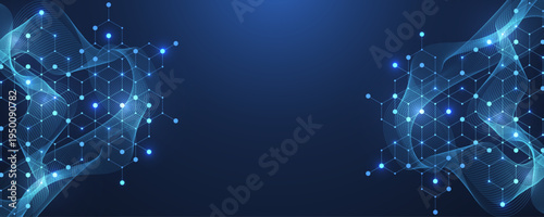 Molecular abstract structure and genetic engineering DNA. Healthcare and medicine background concept. Scientific research background. Wave flow. Innovation pattern. Vector illustration.