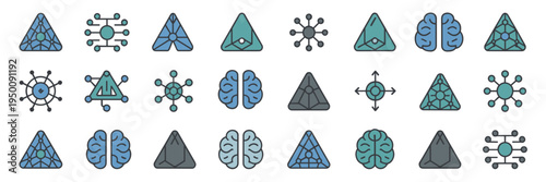 Neural network triangle vector symbols – Great for AI development, algorithm pathways, or futuristic tech blogs.