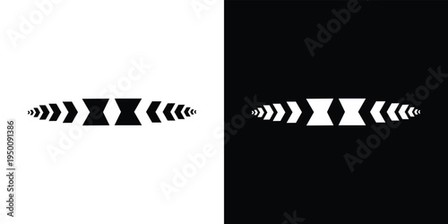 Black and white geometric arrow patterns on split background arrows