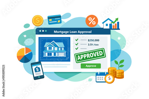 Mortgage Loan Approval Concept with Icons and Graphics.