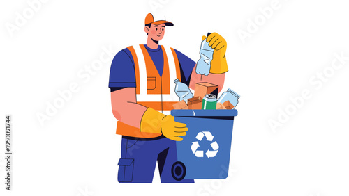 Recycling Collection: A dedicated worker diligently sorts through the recycling bin, demonstrating a commitment to environmental protection and responsible waste management.
