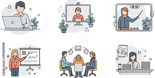 Office life meetings, presentations, work, and virtual calls