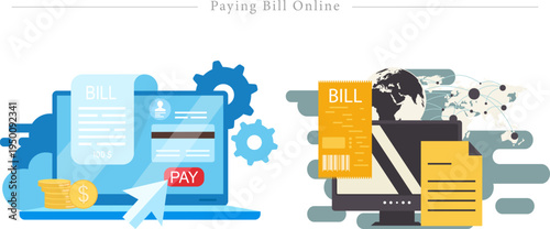 Digital Finance Online Payments Flat Vector Bill Management Fintech Illustration Set