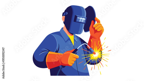Welder at Work: A skilled welder, clad in protective gear, concentrates intently as sparks fly from his welding torch, creating a fusion of metal in a display of precision and expertise.