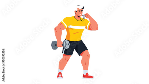 Fitness Trainer and Dumbbell: A fitness trainer demonstrates proper technique while lifting a dumbbell, showcasing strength and guidance for optimal workouts.