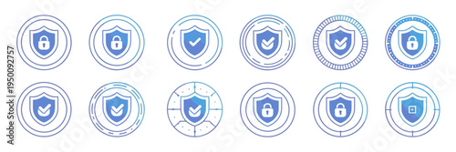 Cybersecurity shield circle icons – Ideal for data protection, privacy defense, or digital security apps.