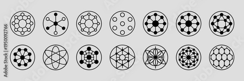 Quantum inspired symmetry icons – Ideal for scientific research, futuristic tech, or molecular physics.