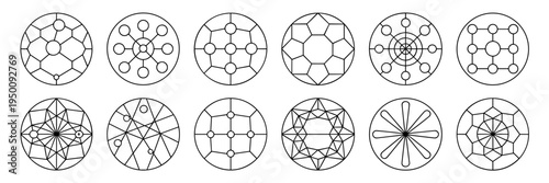 Abstract quantum lattice symbols – Great for laboratory branding, chemical research, or tech innovation.