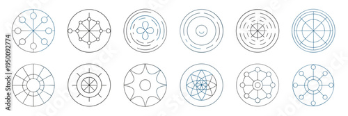 Quantum physics symmetry icon set – Perfect for advanced technology, atomic research, or digital science.