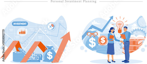 Personal Investment Planning Financial Growth Strategy Flat Vector Wealth Management Business Illustration Set