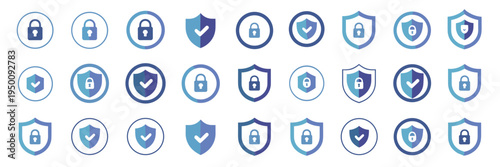 Digital security shield symbols – Great for network safety, software protection, or privacy compliance.