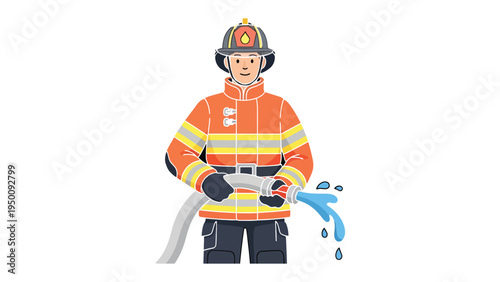 Brave Firefighter in Action: A valiant firefighter, clad in protective gear, stands ready, directing a powerful stream of water. A symbol of courage, duty.