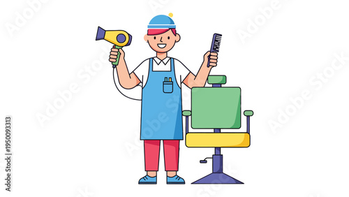 Stylist's Tools of the Trade: A cheerful stylist stands proudly, showcasing essential tools of their craft, a professional's kit ready for a day of style and transformation. 