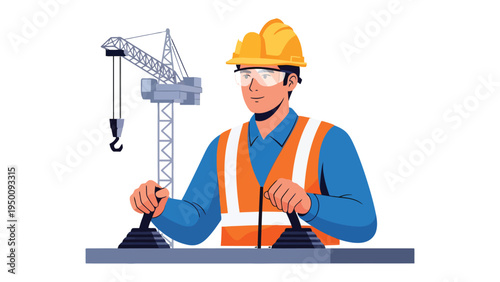 Crane Operator in Action: A skilled crane operator, wearing protective gear, diligently maneuvers the controls of a towering construction crane.