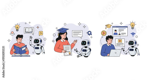 Concepts of modern education using artificial intelligence robots to assist students in reading, learning, and research.