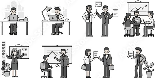 Business professionals in various office and meeting scenarios (1)