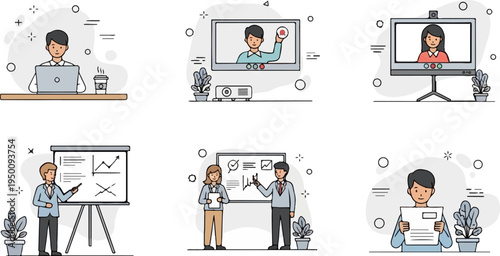 Diverse professionals engaged in modern work scenarios