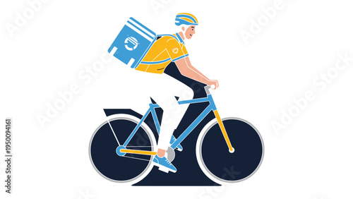 Delivery Cyclist: An illustration of a delivery cyclist, riding a bicycle with a thermal bag, expertly navigating the urban environment to deliver goods.