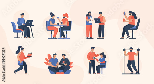 Diverse individuals engaged in various daily activities, work, and leisure (1)