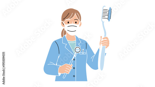 Dentist and Oral Hygiene Illustration: A healthcare professional, embodying knowledge and care, is presented, a dentist is shown holding dental tools, a clear depiction of oral hygiene