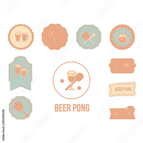 Beer Pong Badges and Icons Set vector illustration