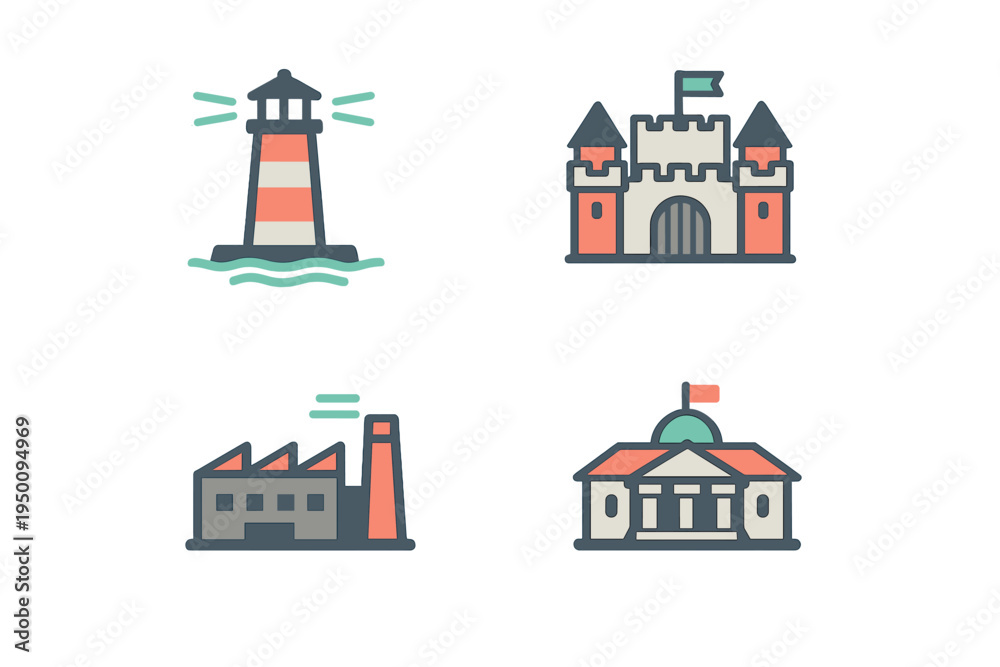 Obraz premium A set of four flat vector icons representing different types of