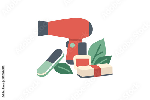 A flat vector illustration of beauty and grooming tools including a