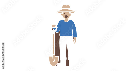 Farmer with Shovel in Hand: A friendly farmer stands tall, equipped with a shovel, ready to till the earth. the image suggests a dedication to the land and a connection to rural life.