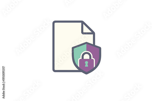 A flat vector illustration of a document icon protected by a shield